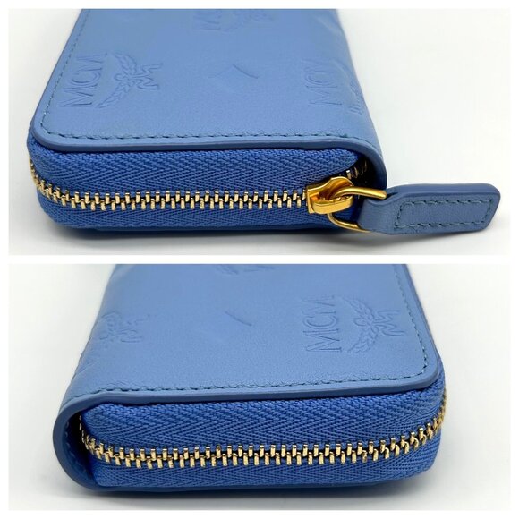 MCM Aren Della Robbia Blue Embossed Monogram Leather Card Case - Picture 3 of 12